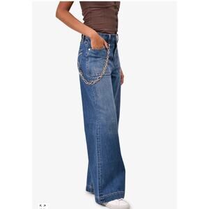Gap x Cult Gaia High Rise Stride Chain denim Jeans Blue medium wash Wide Leg 29
